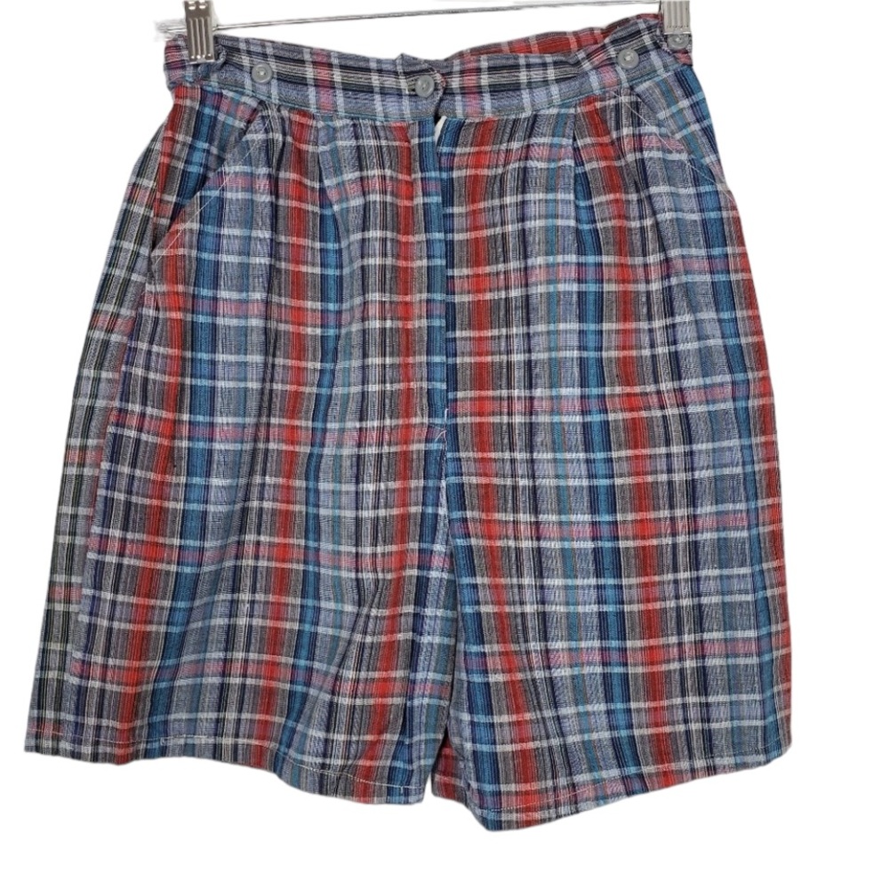 1950s Illegible Label Plaid, Cotton Blend Shorts